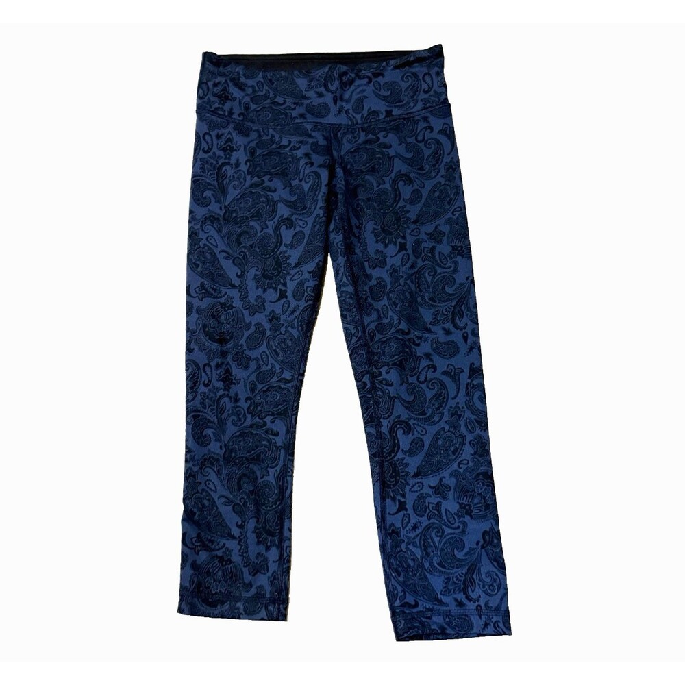 Lululemon Wunder Under Womens 6 Blue Paisley Crop Yoga Leggings Pilates Pants